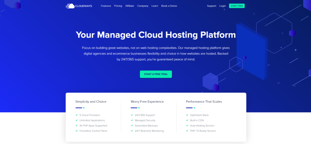 Cloudway's landing page